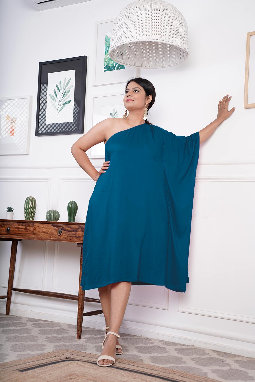 Teal one best sale shoulder dress