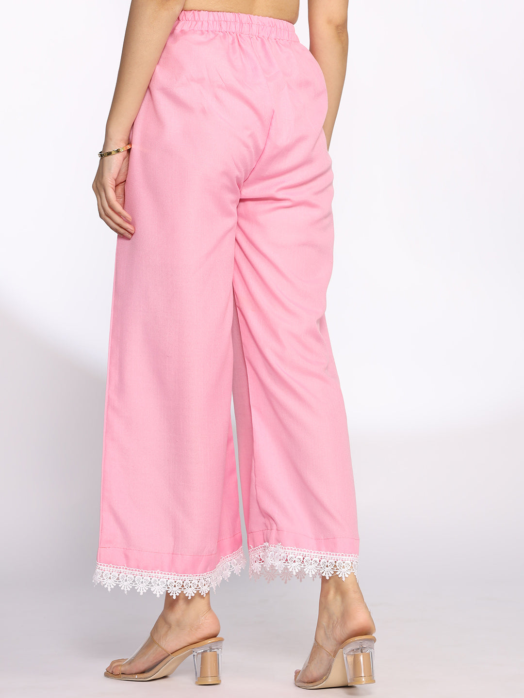 BabyPink CottonSlub Laced Palazzo