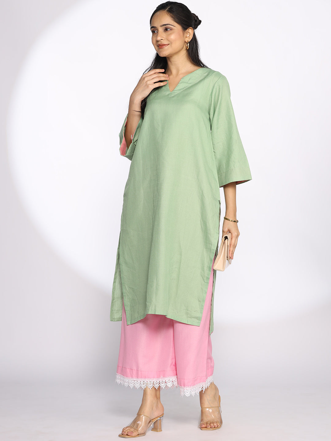 BabyPink CottonSlub Laced Palazzo