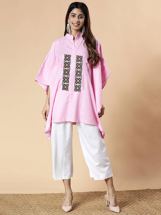 BabyPink Rayon MandarinKurti - Dreamscape