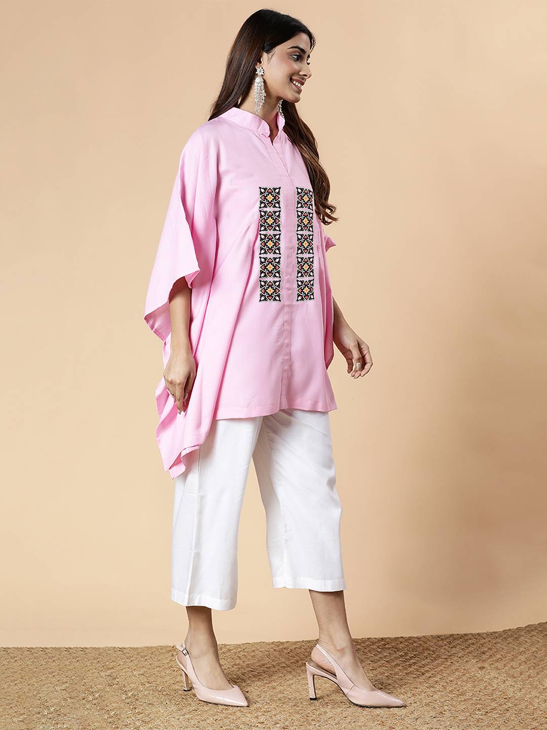 BabyPink Rayon MandarinKurti - Dreamscape