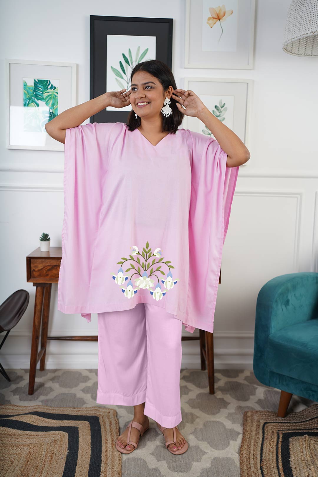 Babypink Rayon Kurti & Palazzo - Floralist