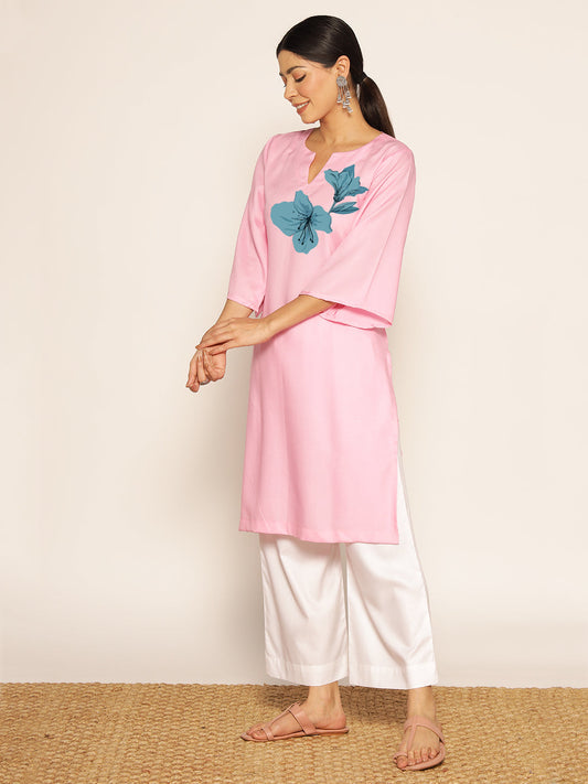 Babypink Rayon LongKurta - Adya