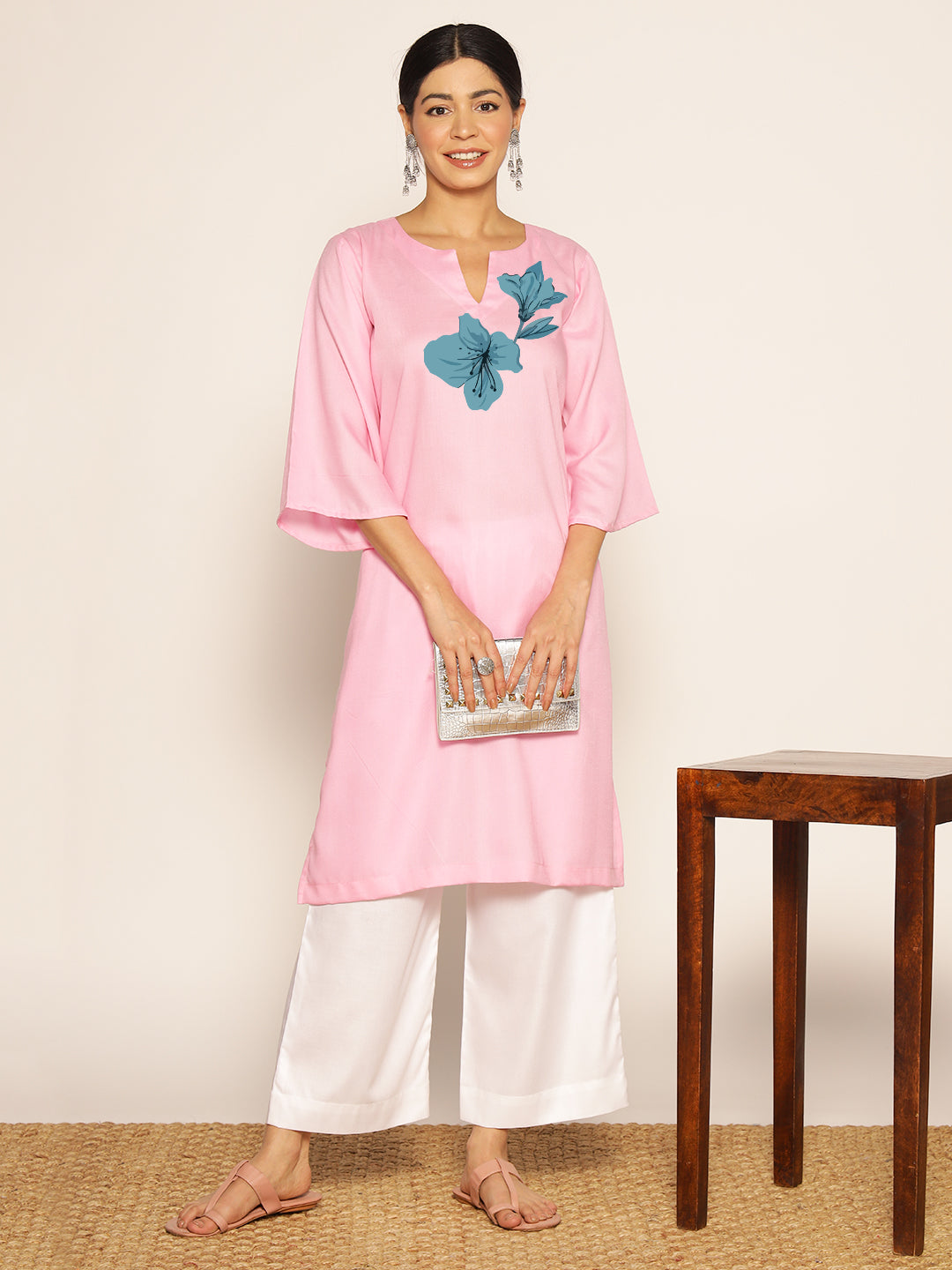 Babypink Rayon LongKurta - Adya