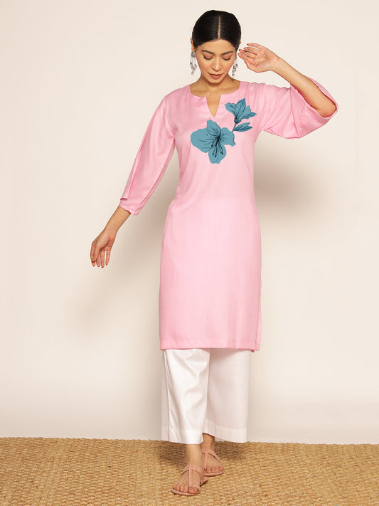 Babypink Rayon LongKurta - Adya