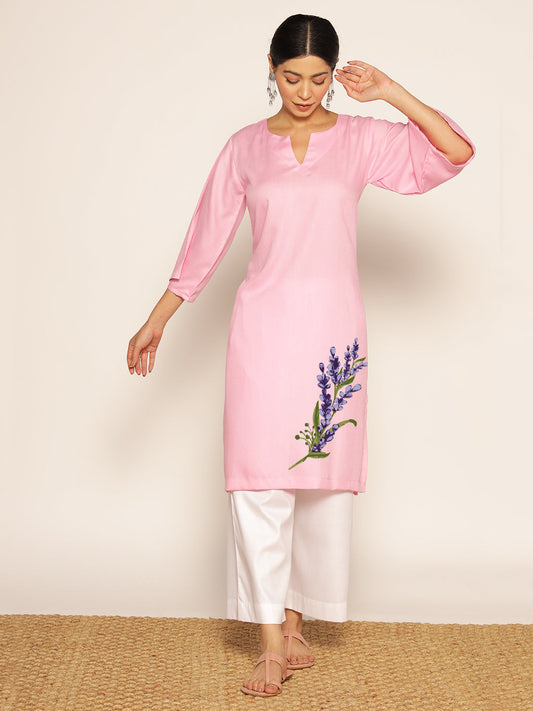 Babypink Rayon LongKurta - Kirat