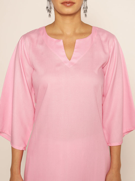 Babypink Rayon LongKurta - Kirat