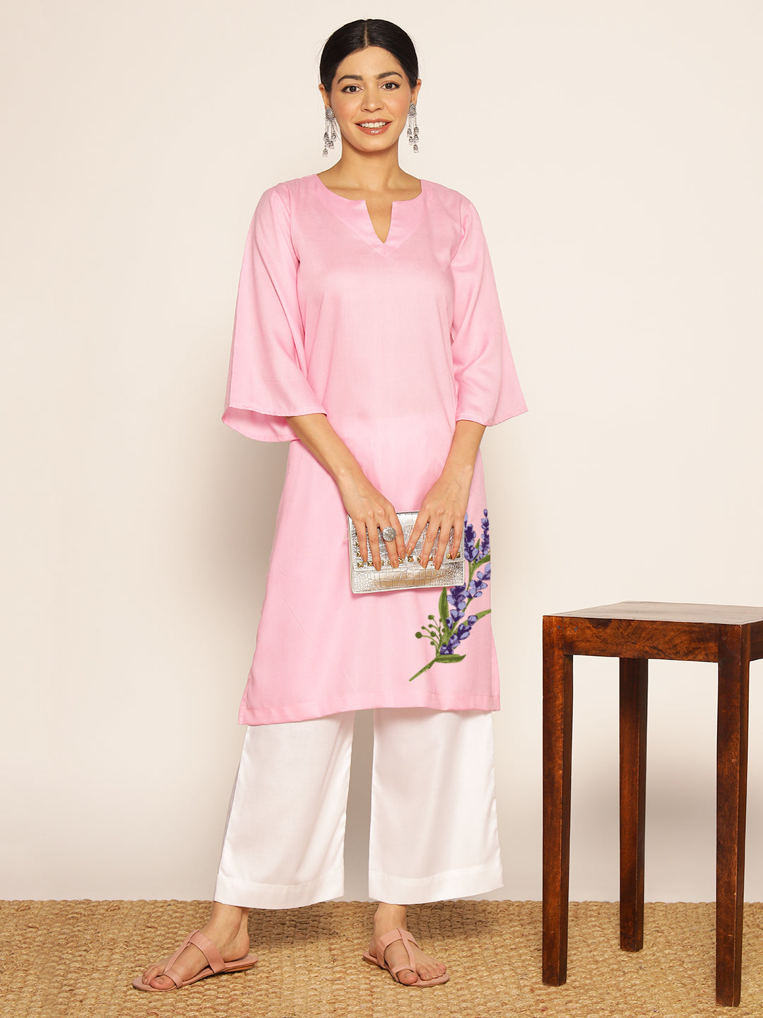 Babypink Rayon LongKurta - Kirat