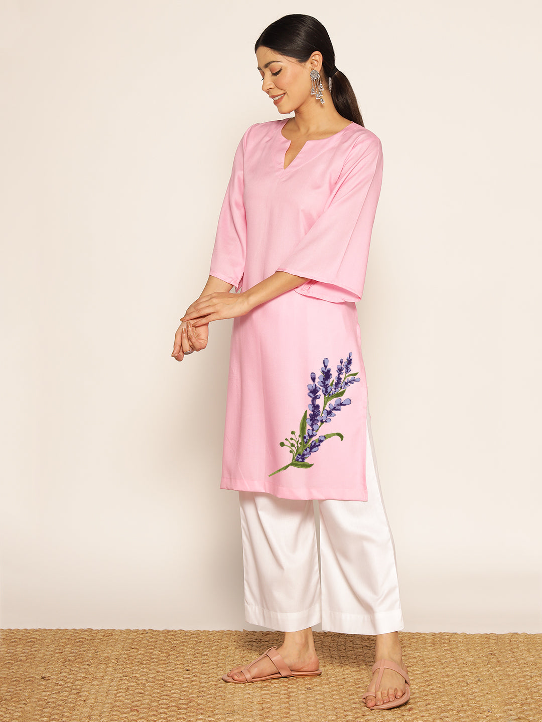 Babypink Rayon LongKurta - Kirat