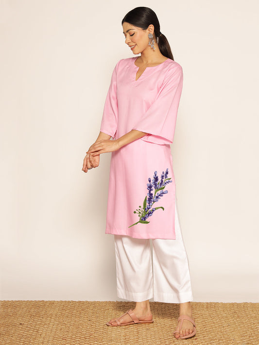 Babypink Rayon LongKurta - Kirat
