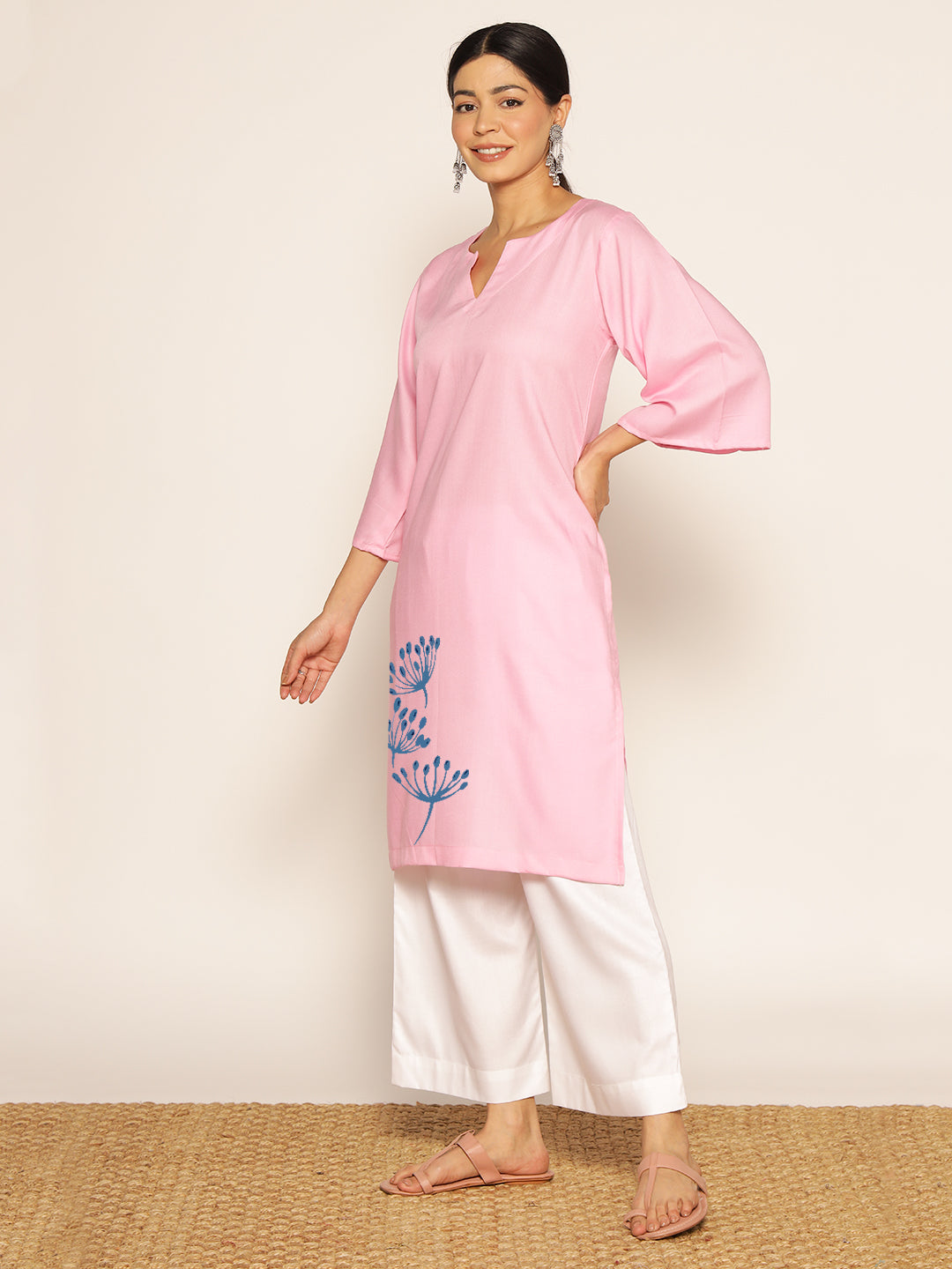 Babypink Rayon LongKurta - Sarmaya