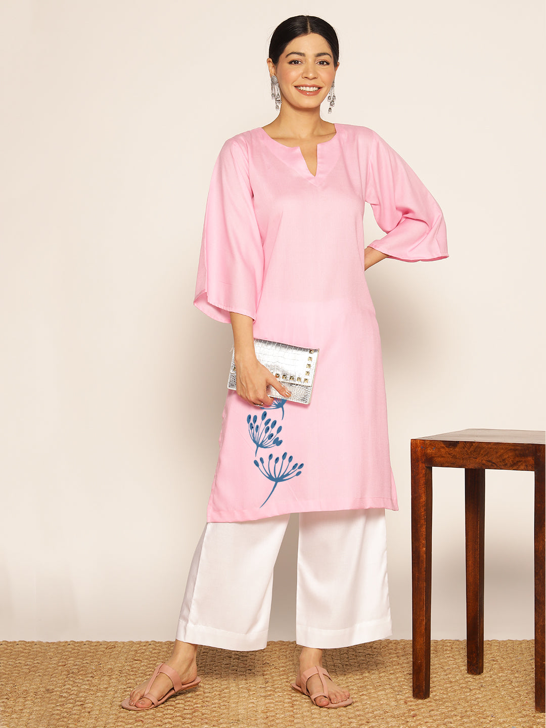 Babypink Rayon LongKurta - Sarmaya