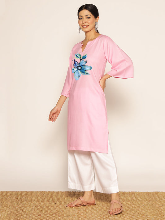 Babypink Rayon LongKurta - Shirin
