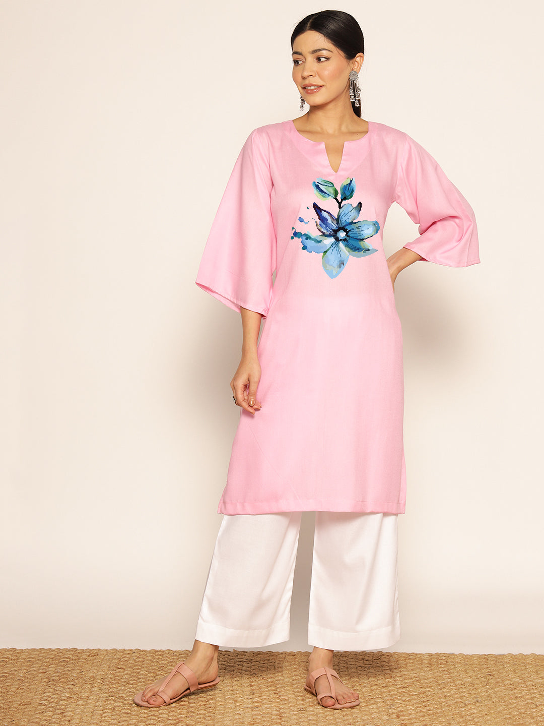 Babypink Rayon LongKurta - Shirin
