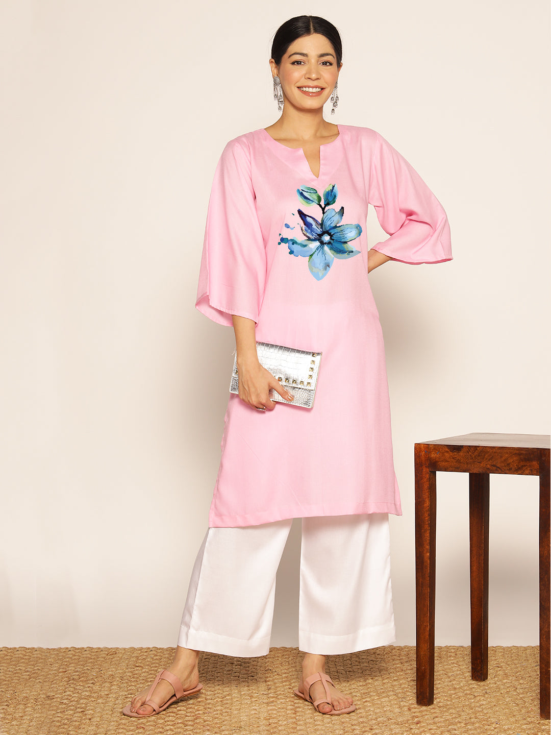 Babypink Rayon LongKurta - Shirin