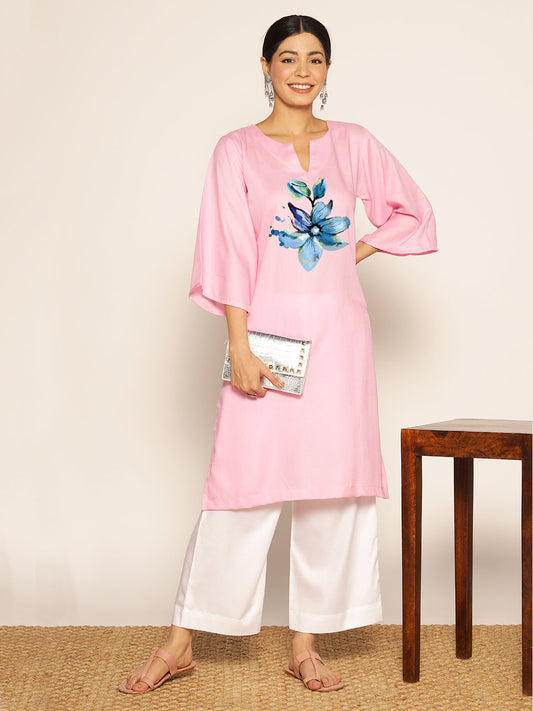 Babypink Rayon LongKurta - Shirin
