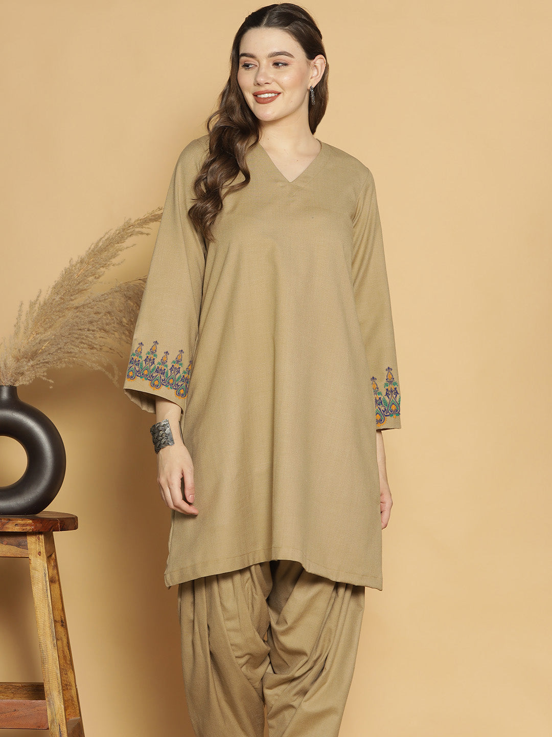 Beige Acrylic Kurti - Feroza