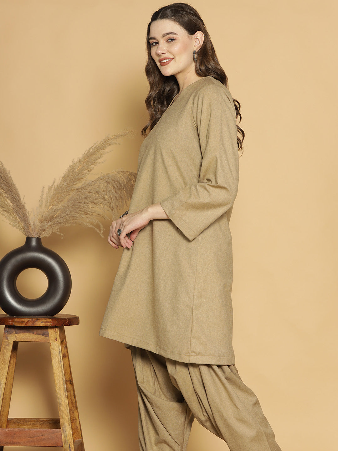 Beige Acrylic Kurti - Solid