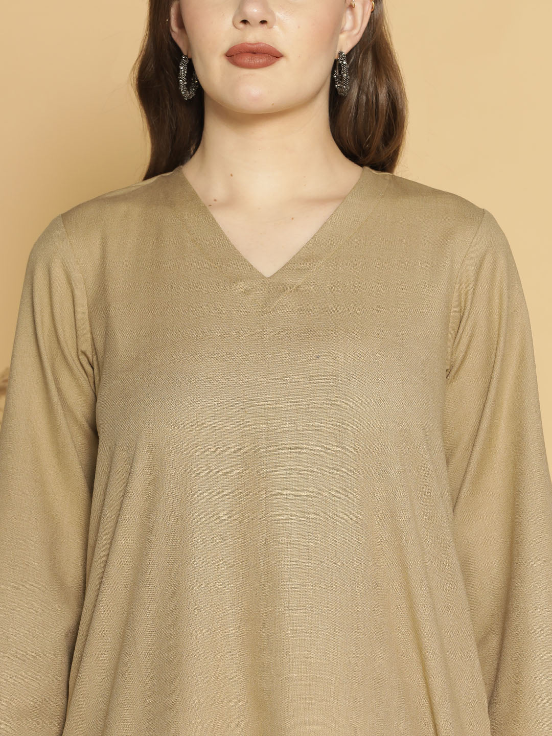 Beige Acrylic Kurti - Solid