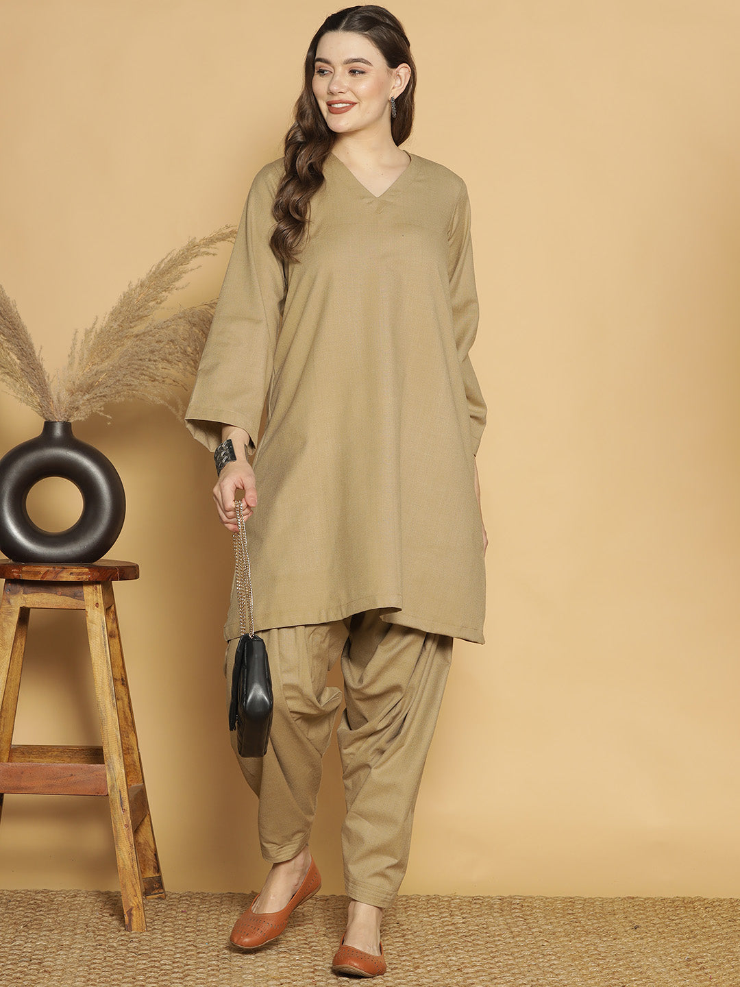 Beige Acrylic Kurti - Solid