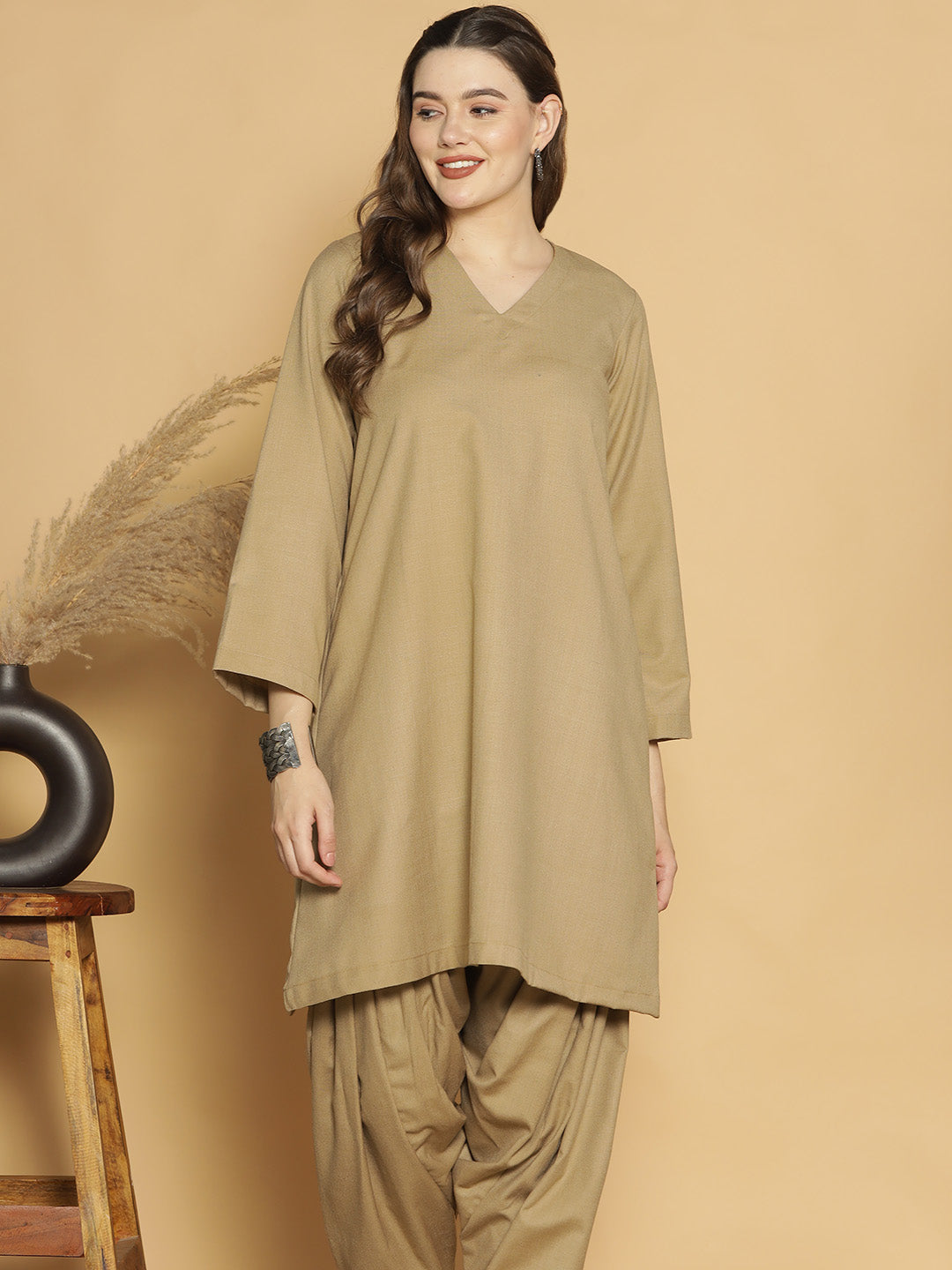 Beige Acrylic Kurti - Solid