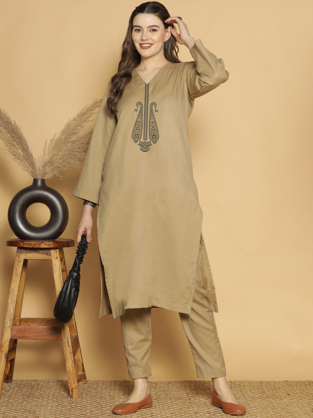 Beige Acrylic LongKurta - Naqsh