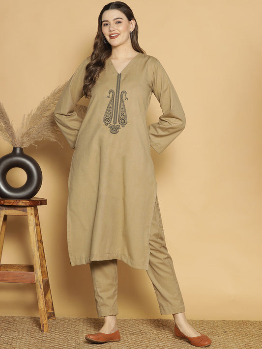 Beige Acrylic LongKurta - Naqsh