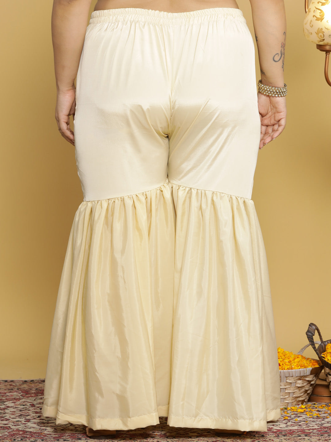 Beige Crepe Silk Sharara