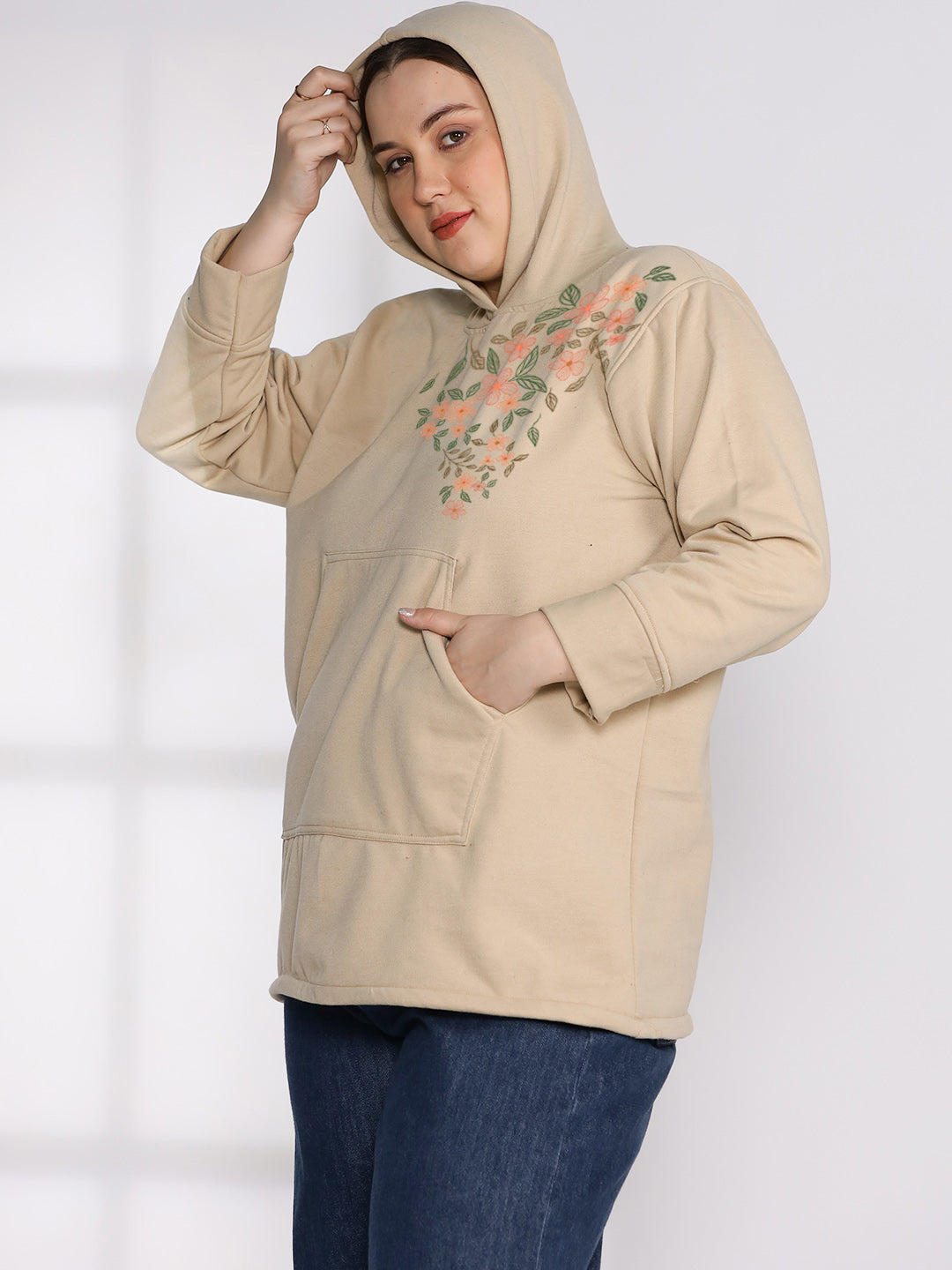 Beige Fleece Hoodie - FrostedIvy