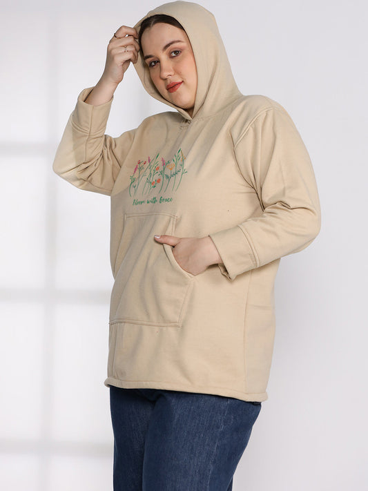 Beige Fleece Hoodie - PinkBlossom