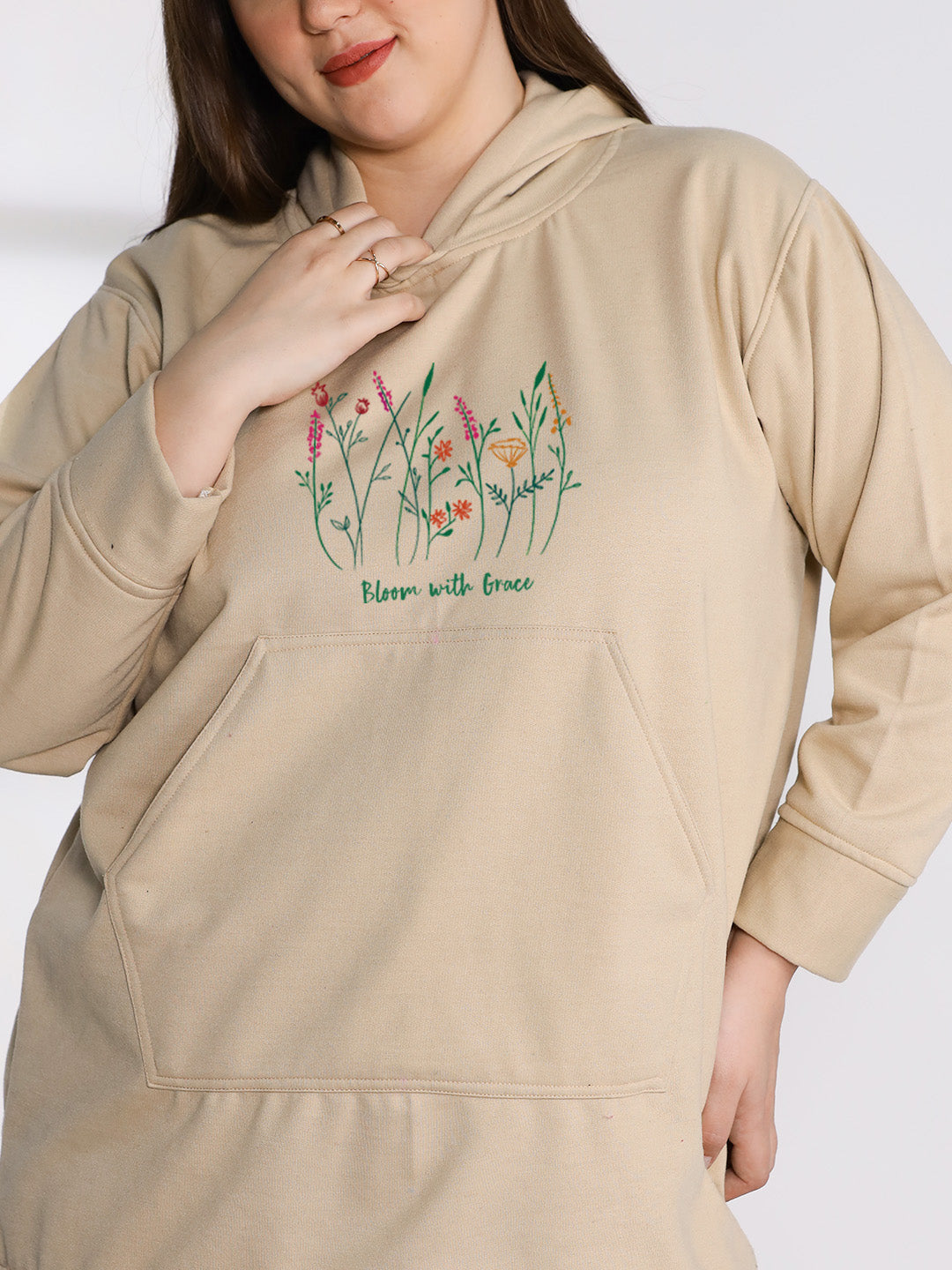 Beige Fleece Hoodie - PinkBlossom