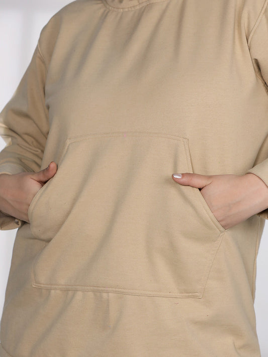 Beige Fleece Hoodie - Solid