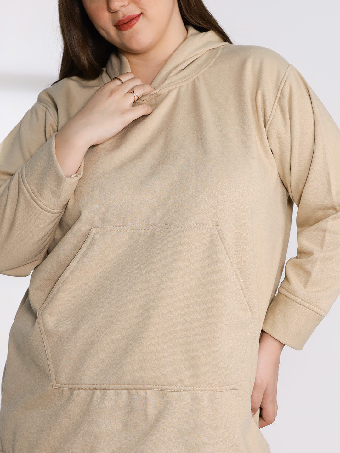 Beige Fleece Hoodie - Solid