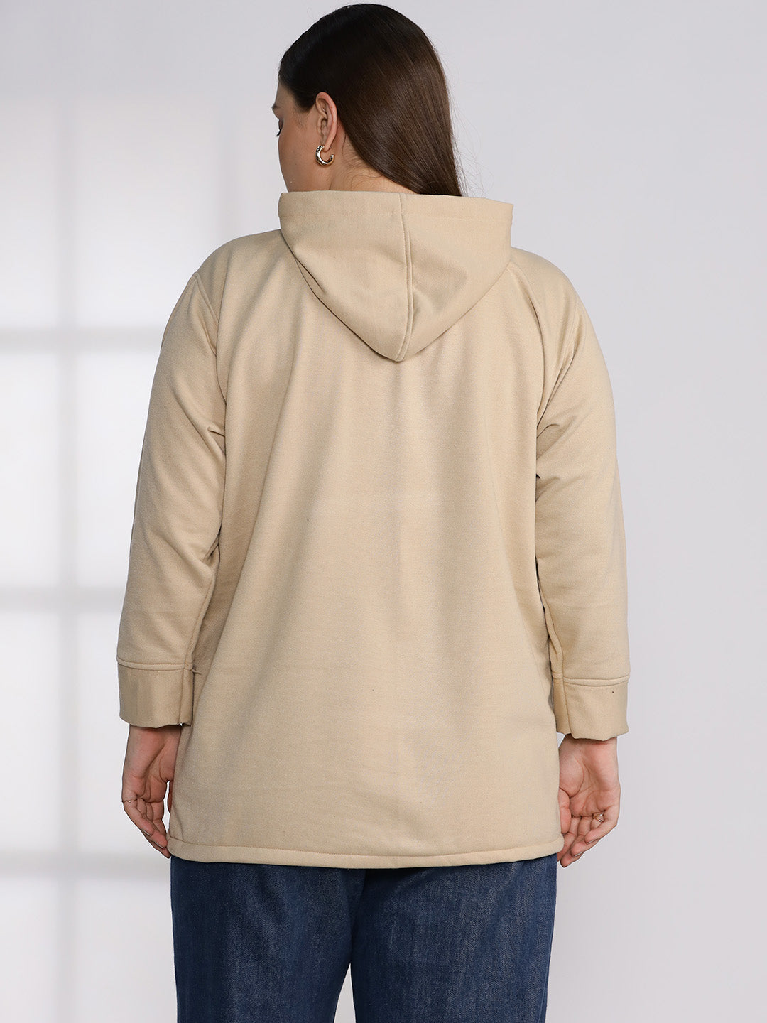 Beige Fleece Hoodie - Solid