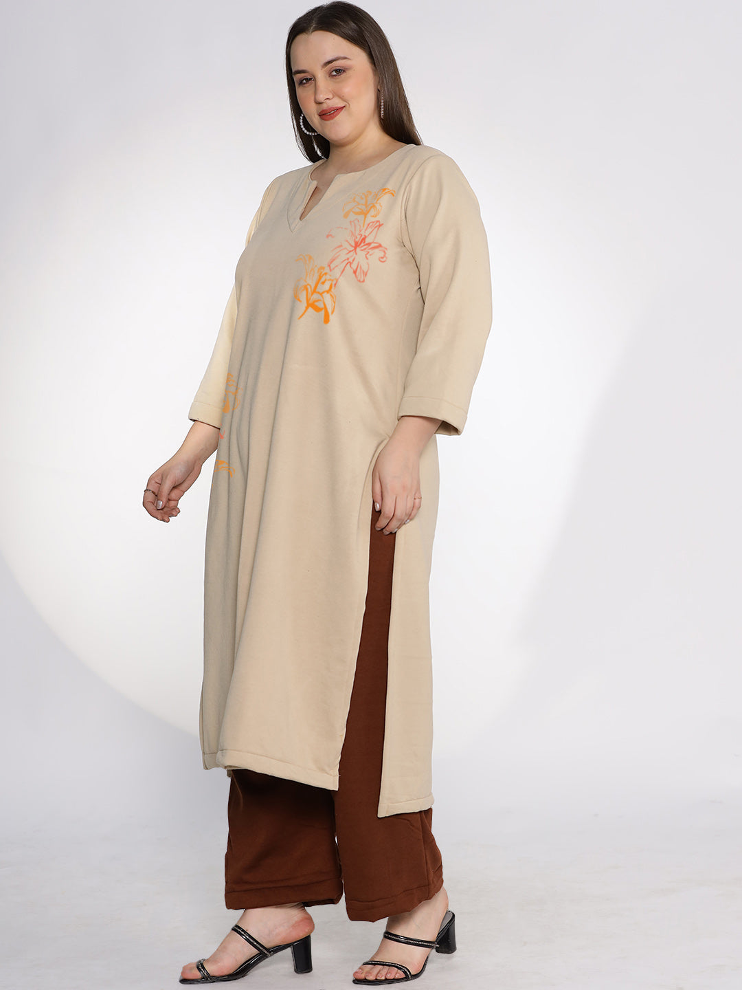 Beige Fleece LongKurta - FlamingoDream