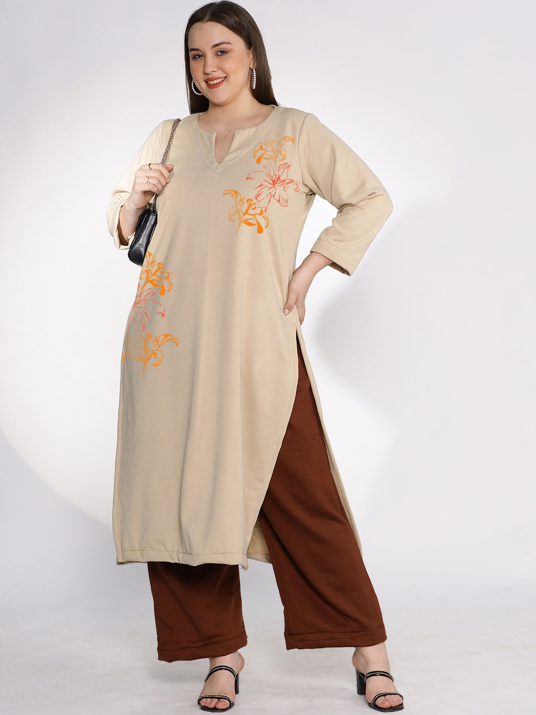 Beige Fleece LongKurta - FlamingoDream