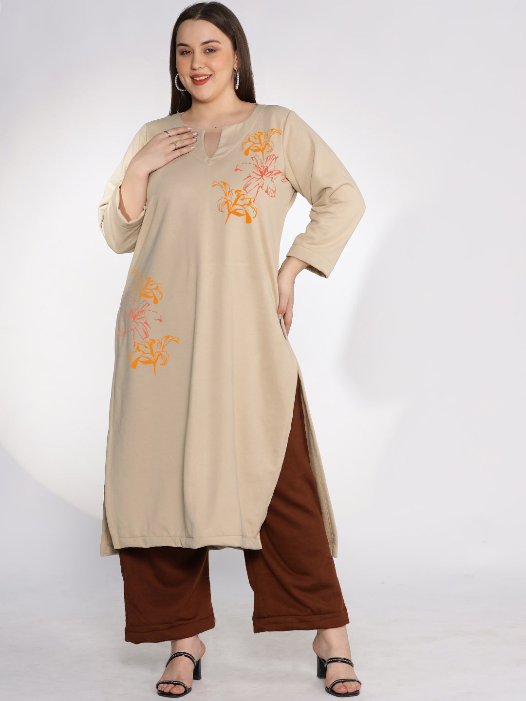 Beige Fleece LongKurta - FlamingoDream