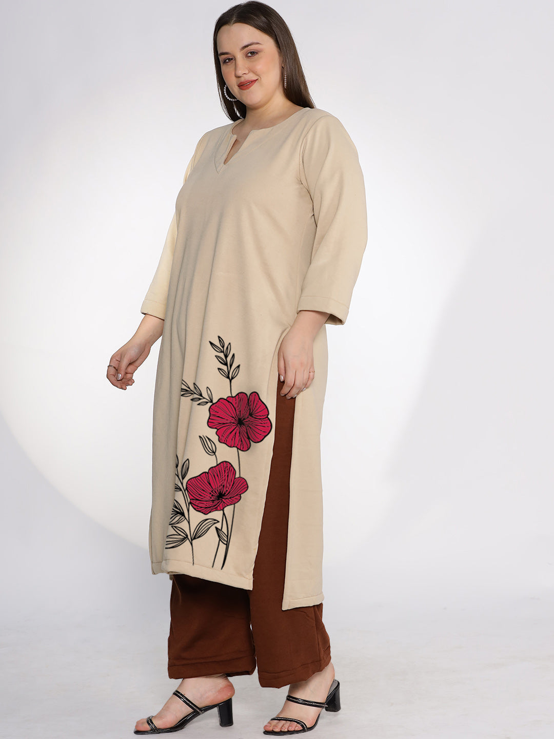 Beige Fleece LongKurta - WinterPeony