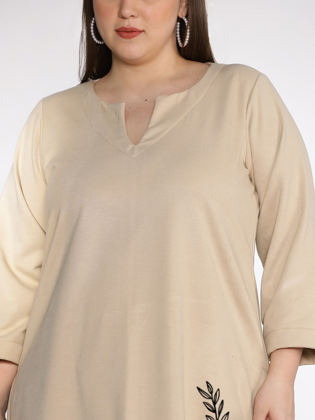 Beige Fleece LongKurta - WinterPeony