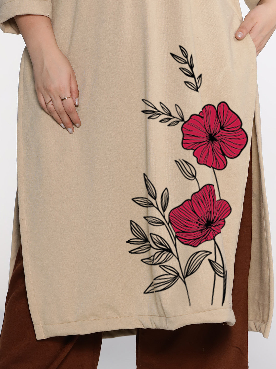 Beige Fleece LongKurta - WinterPeony