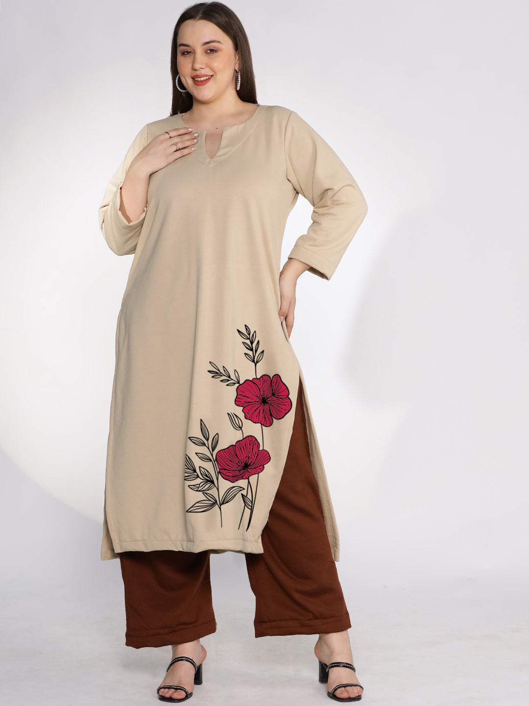 Beige Fleece LongKurta - WinterPeony