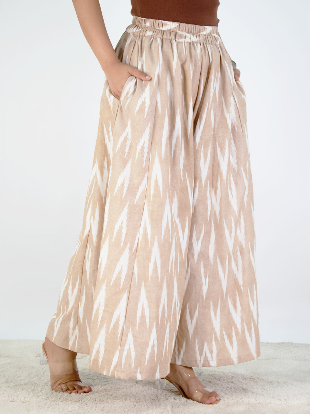 Beige Ikat Flared Palazzo