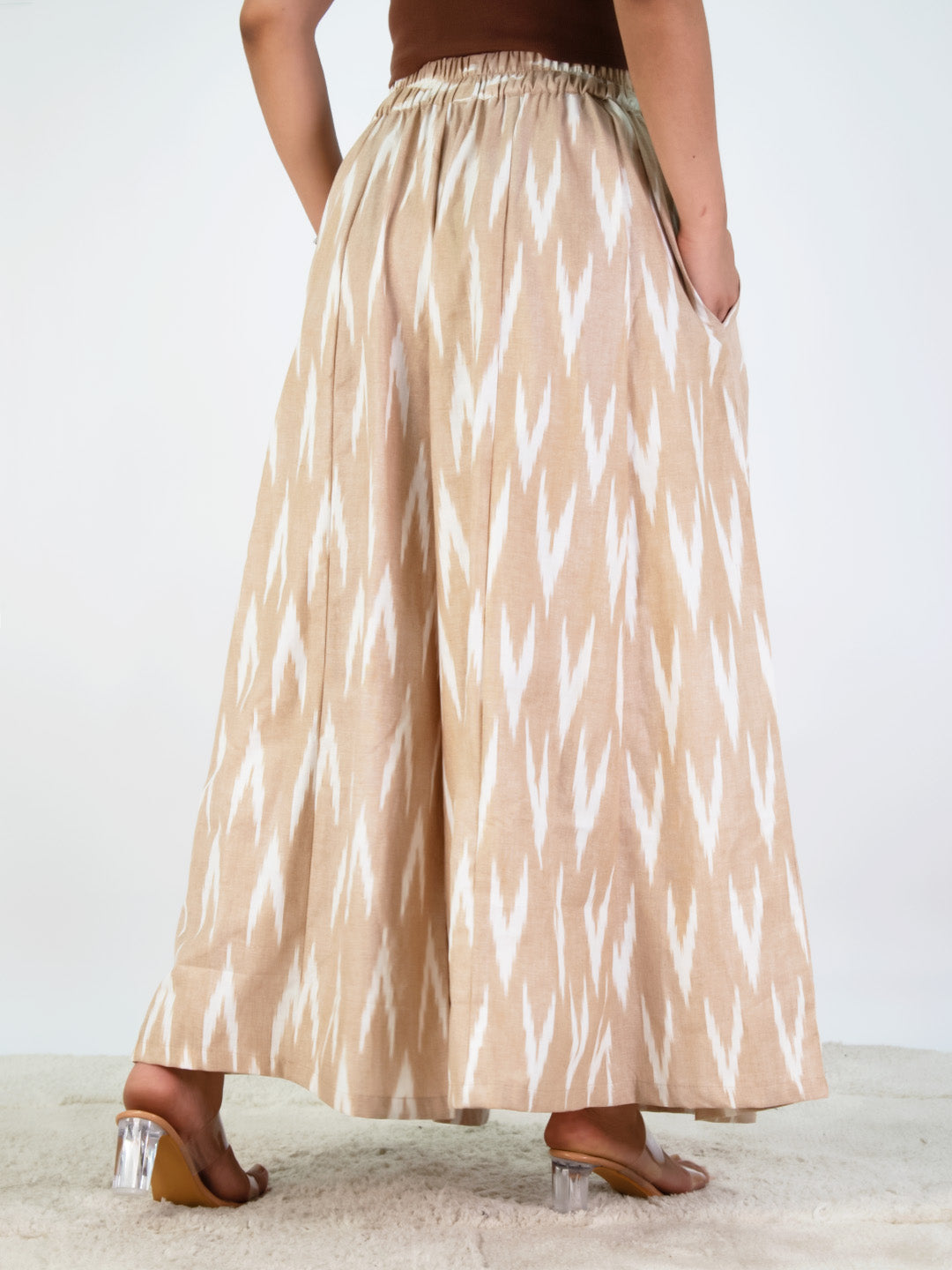 Beige Ikat Flared Palazzo
