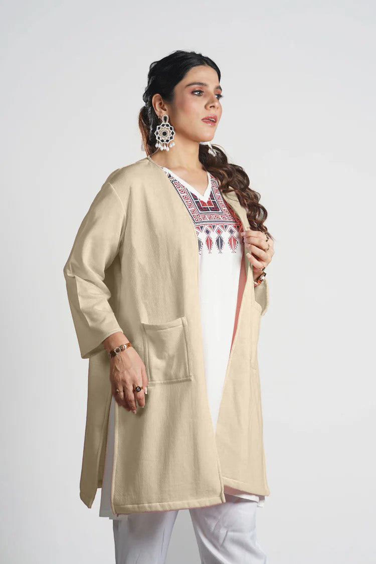 Beige Longline Shrug - Solid