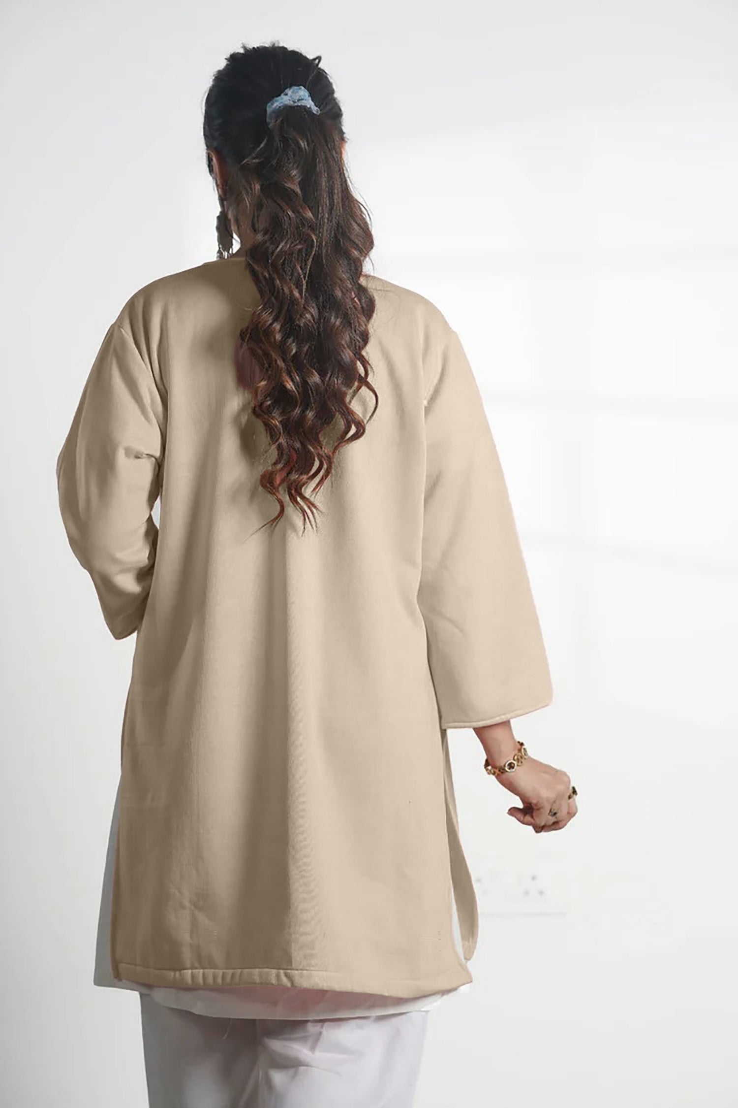 Beige Longline Shrug - Solid