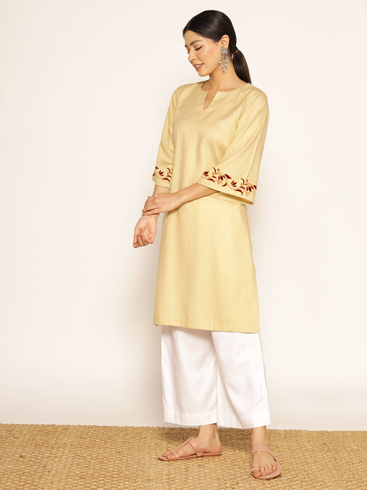 Beige Rayon LongKurta - Jazib