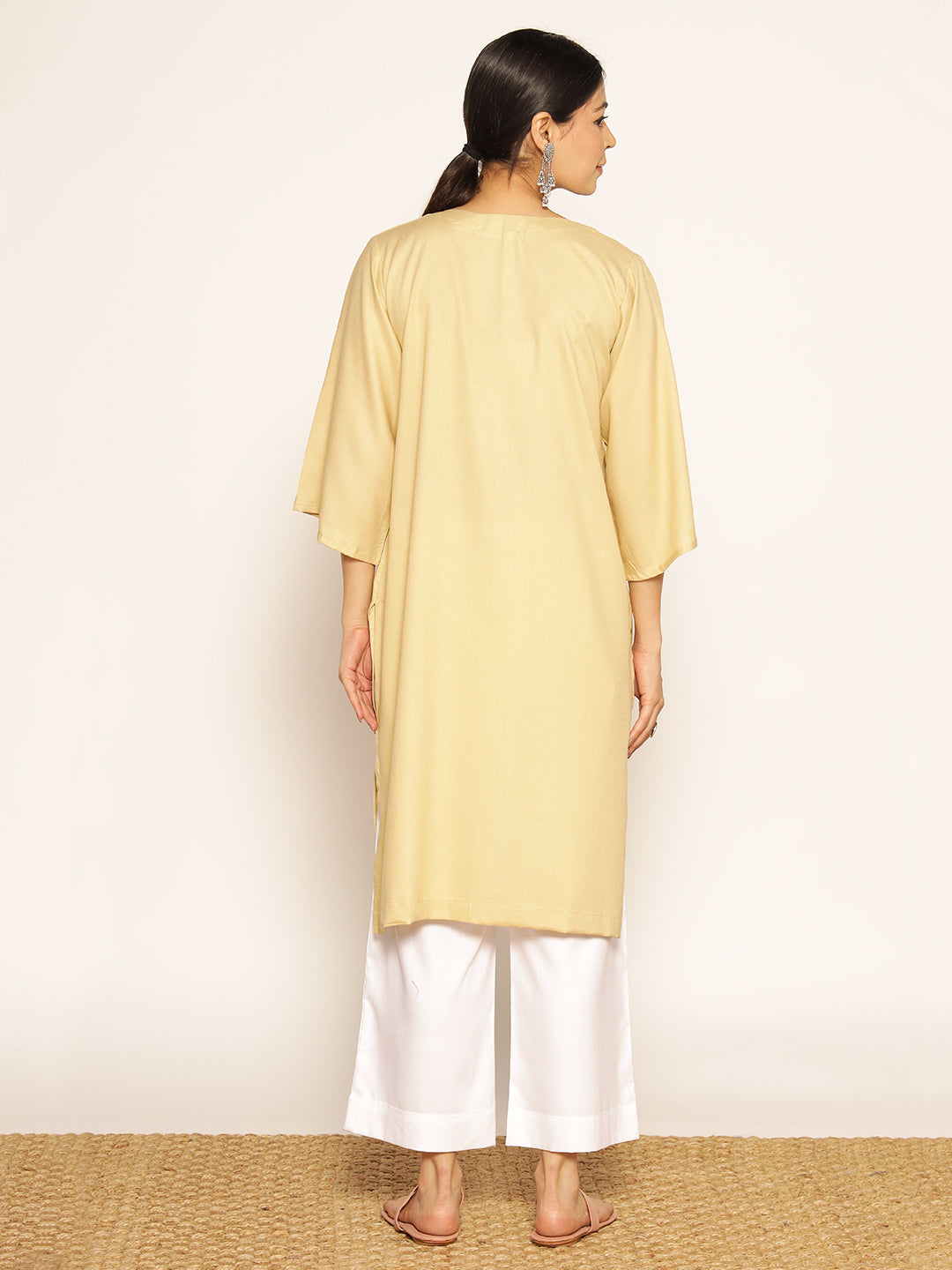 Beige Rayon LongKurta - Jazib