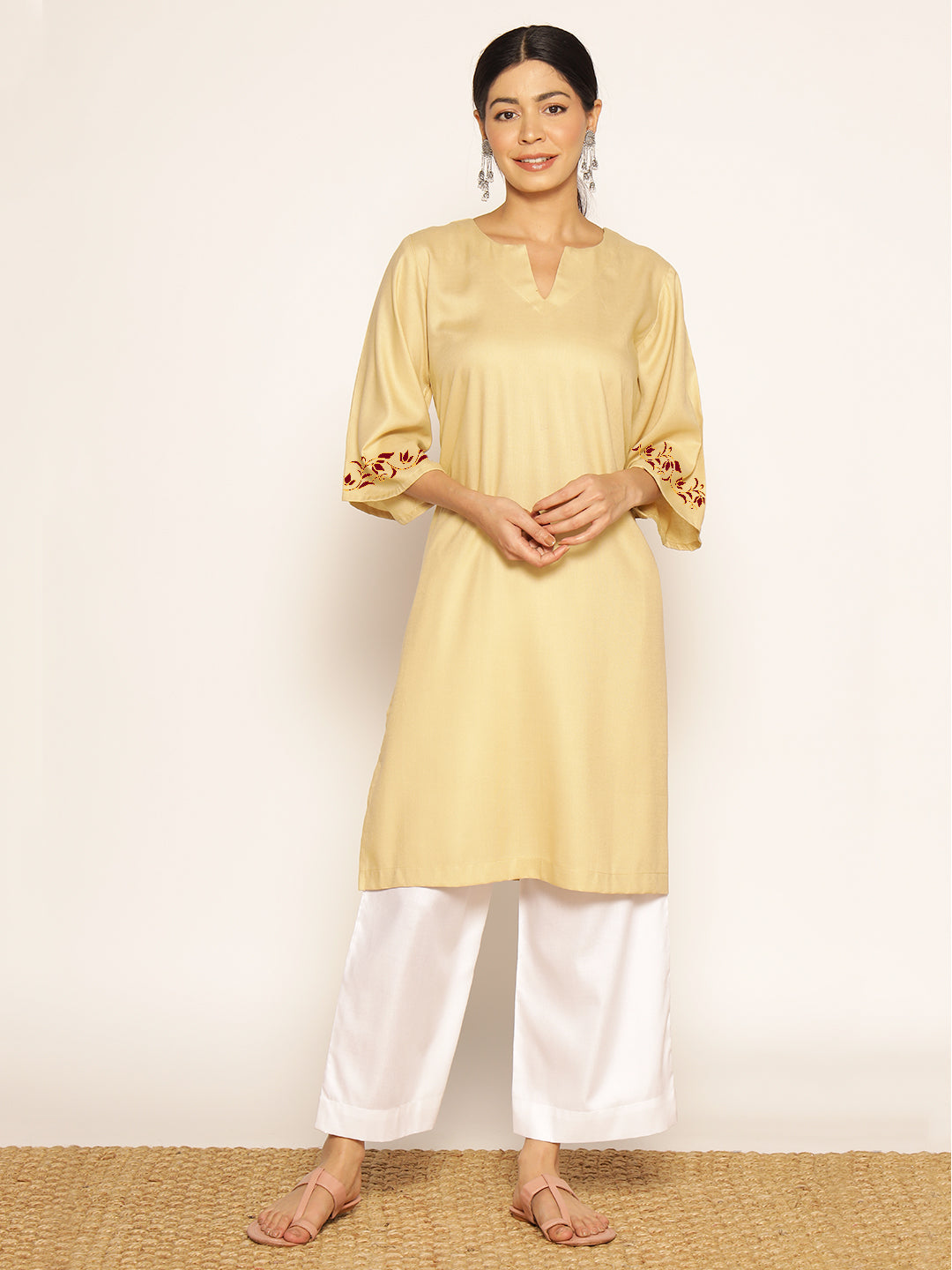 Beige Rayon LongKurta - Jazib