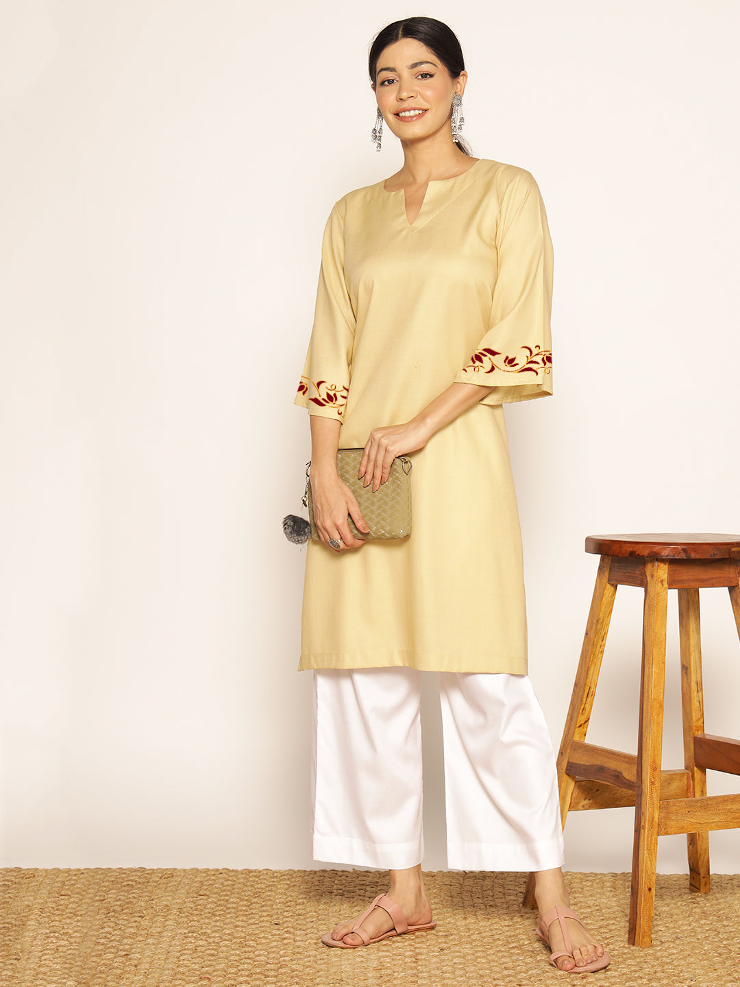 Beige Rayon LongKurta - Jazib