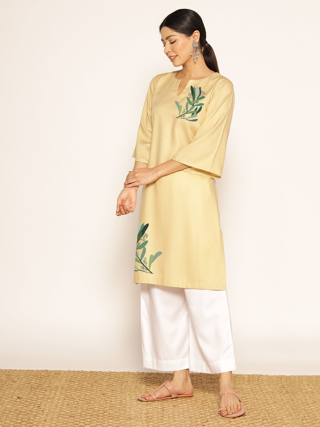 Beige Rayon LongKurta - Ratika